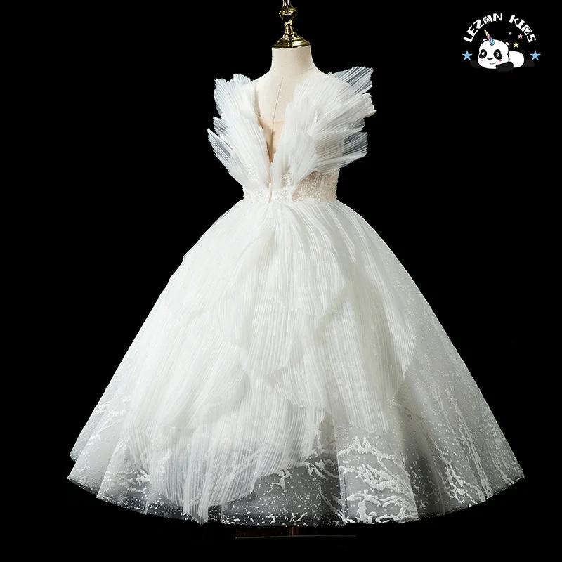 LEZONKIDS - Custom Formal Prom Summer White Birthday Wedding Flower Girl Sleeveless Girls Party Dresses